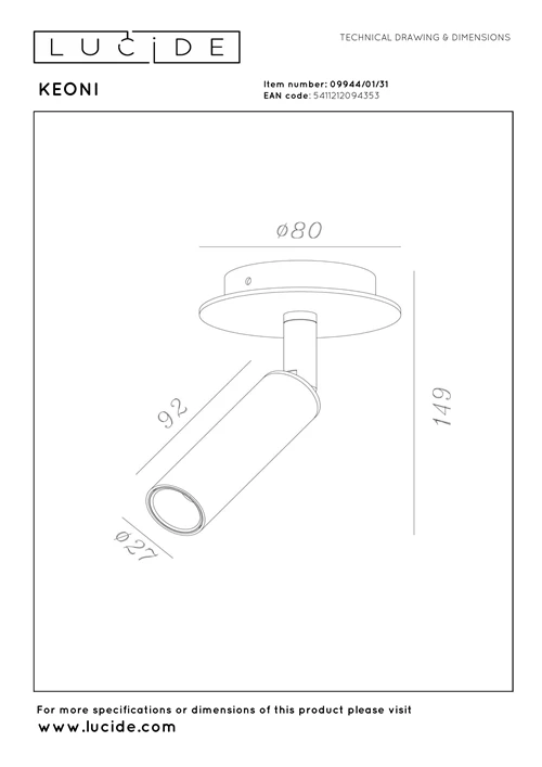 Lucide KEONI - Ceiling spotlight - Ø 8 cm - LED - 1xG9 - White - Essential - technical